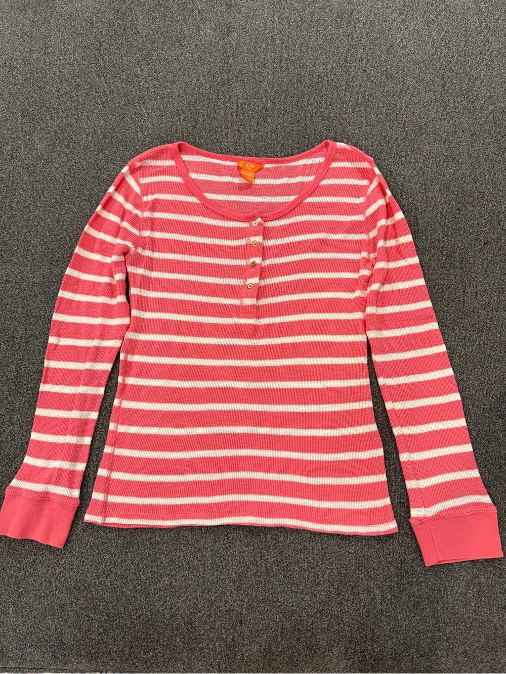 Joe Boxer Fresh  Striped Henley Long Sleeve Top - Pink & White